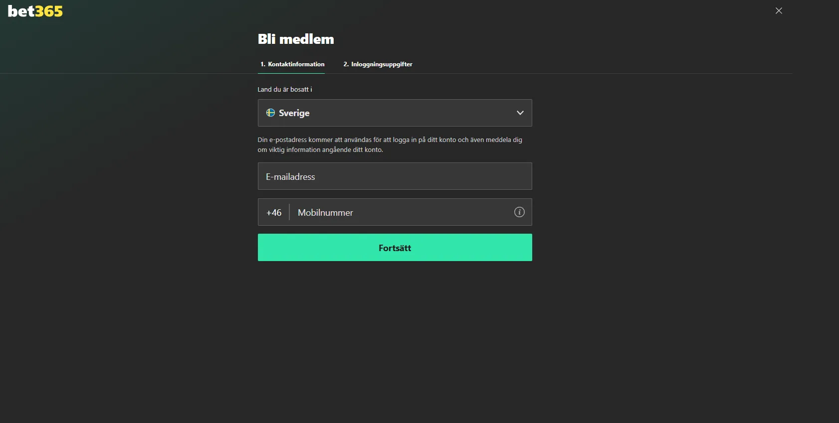Registrering, insättning och första spel 